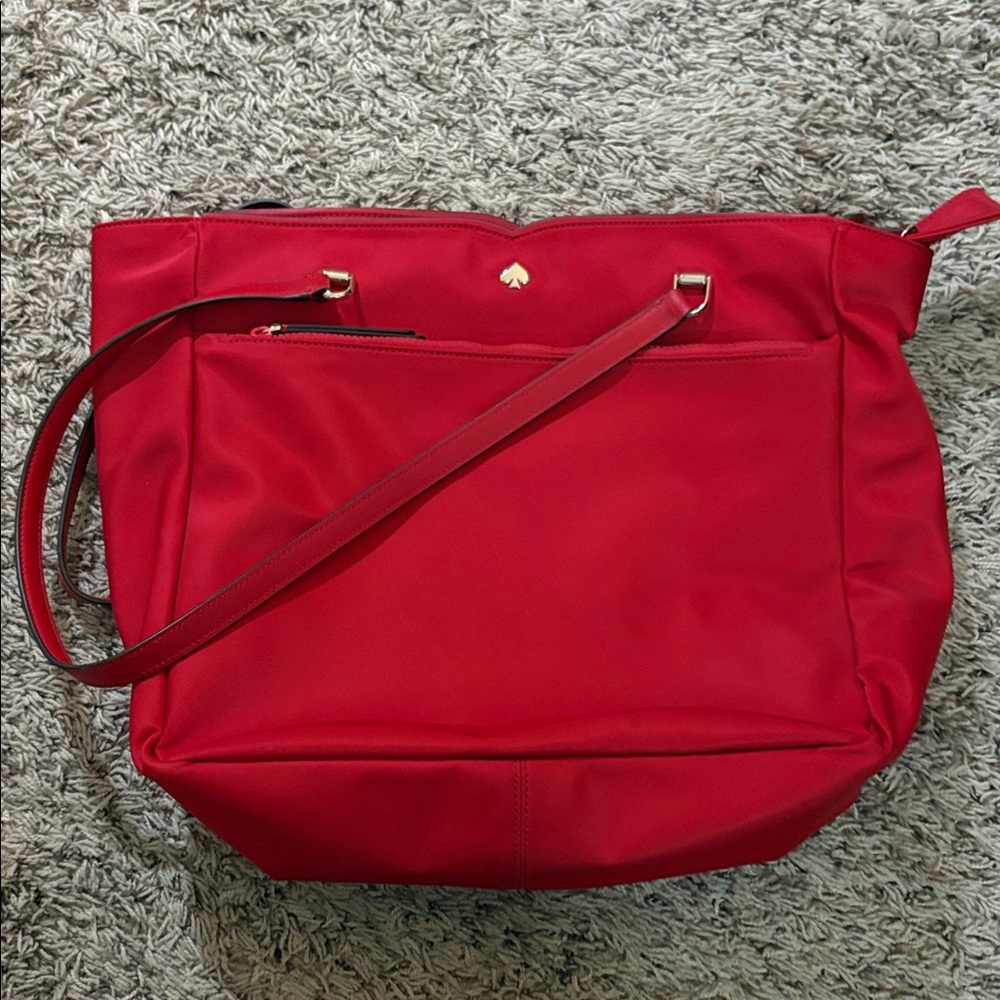 kate spade Red Leather Top-Handle Tote with Front Zip Pocket EUC